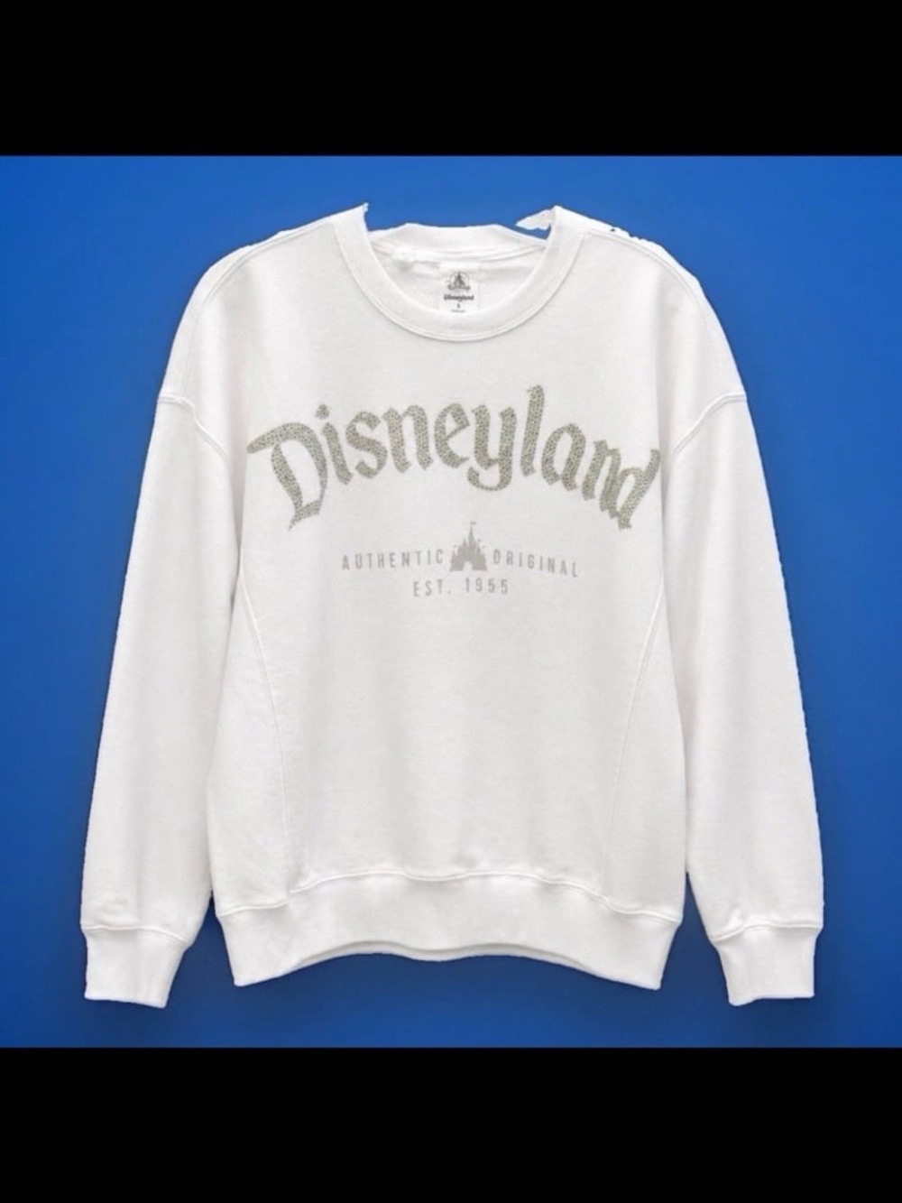 NWT Disneyland White Sparkle Rhinestone Bling Crewneck Sweatshirt 2026 Sz Large